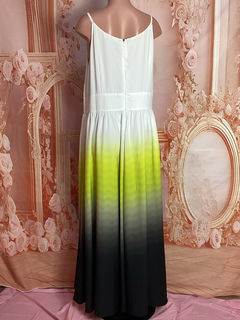 White to Lime Ombre Spaghetti-Strap Maxi Dress - Picture 7 of 15